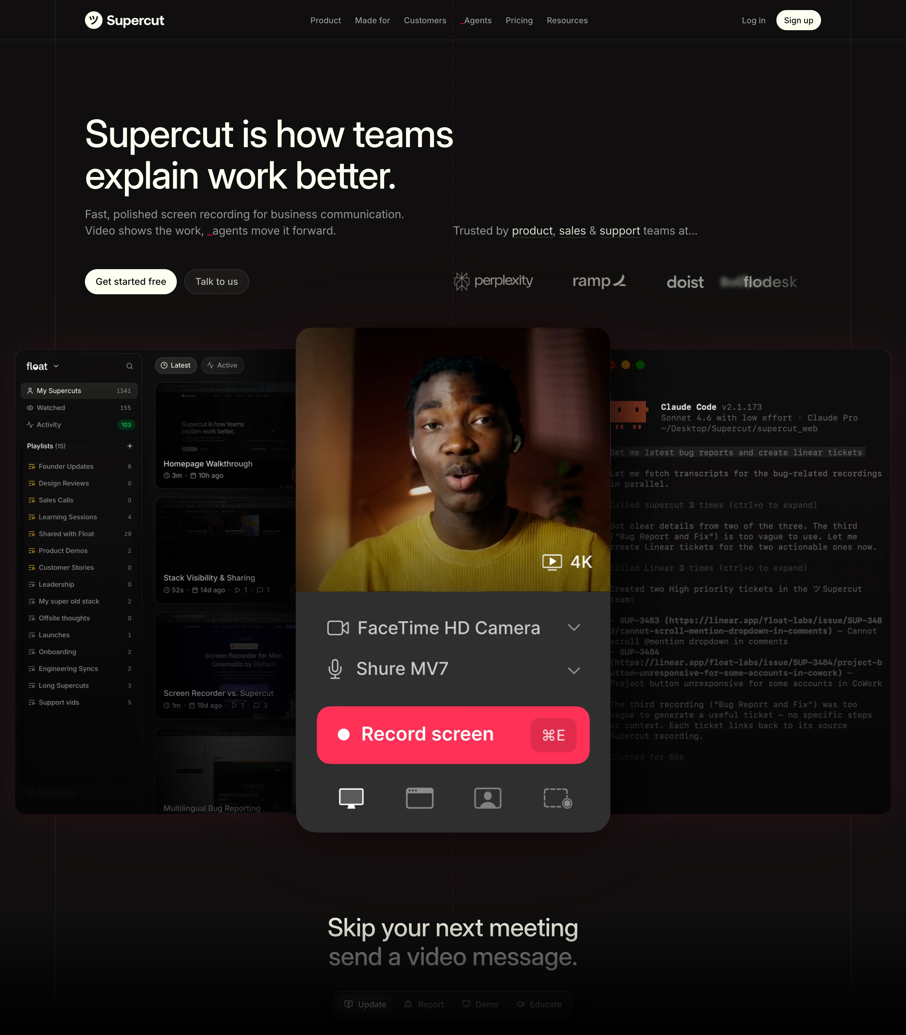 Supercut web design inspiration - Dark AI UI layout