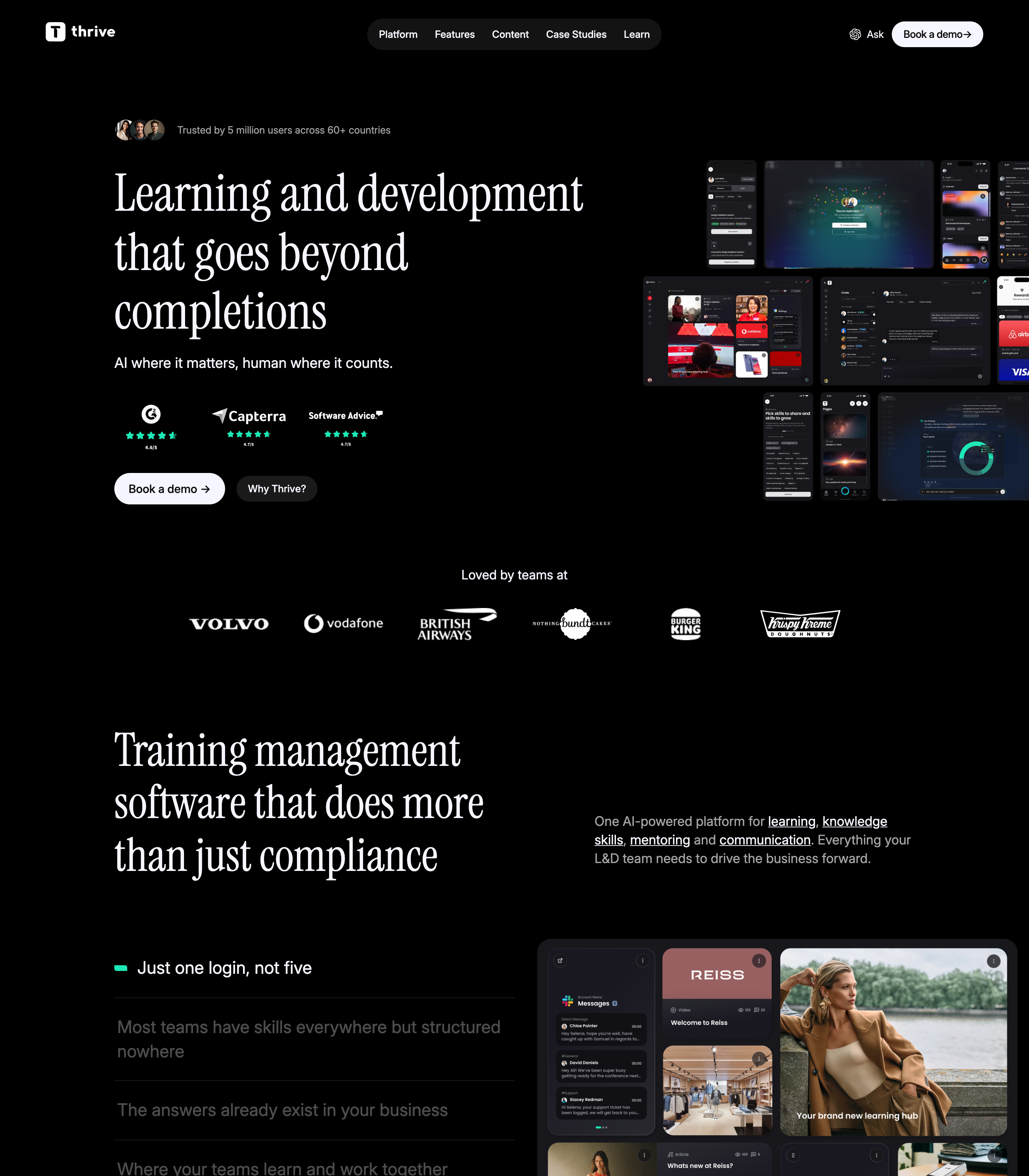 Thrive Learning web design inspiration - Dark SaaS UI layout