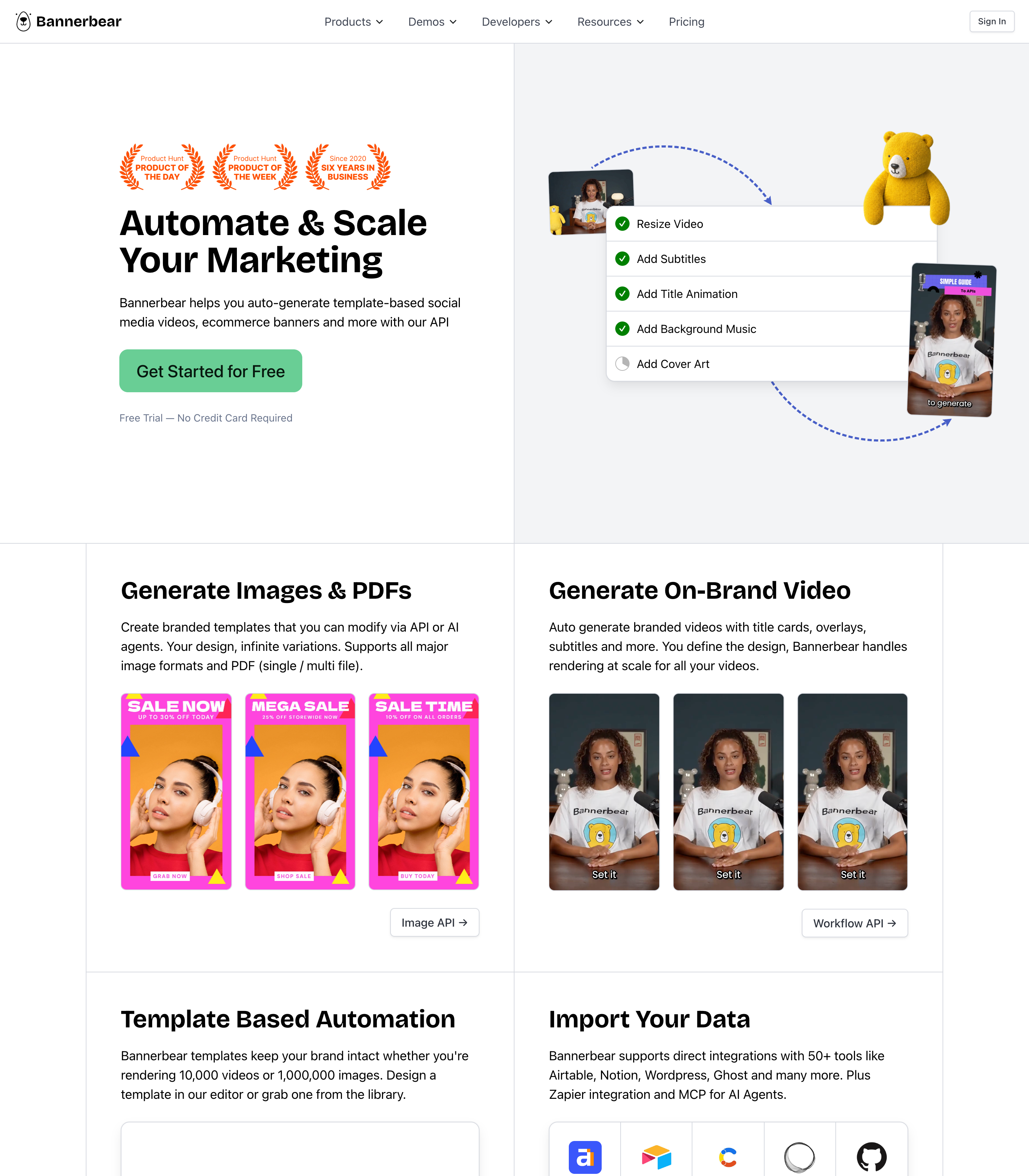 Bannerbear web design inspiration - Minimal Developer Tools UI layout