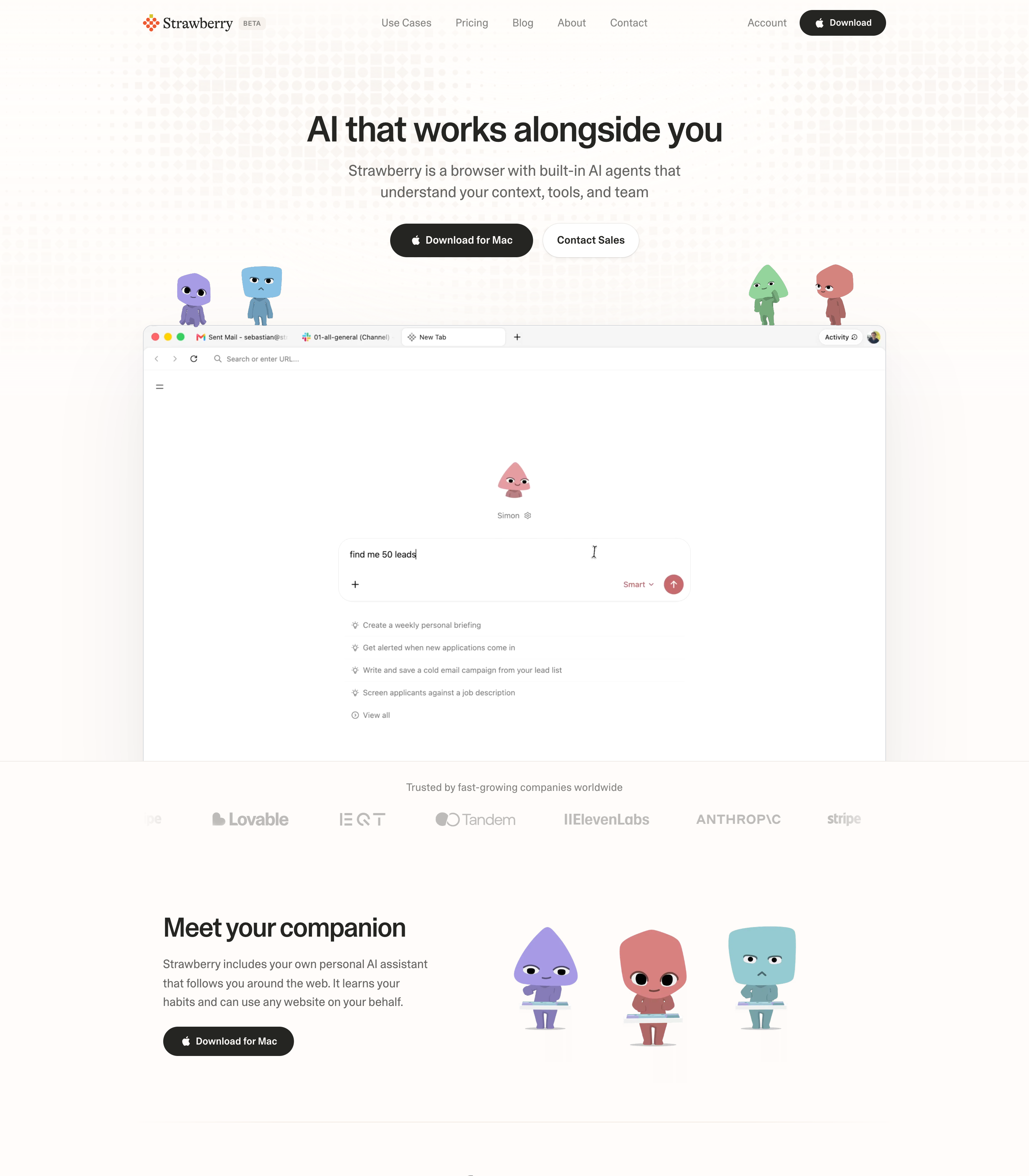 Strawberry Browser web design inspiration - Minimal Developer Tools UI layout