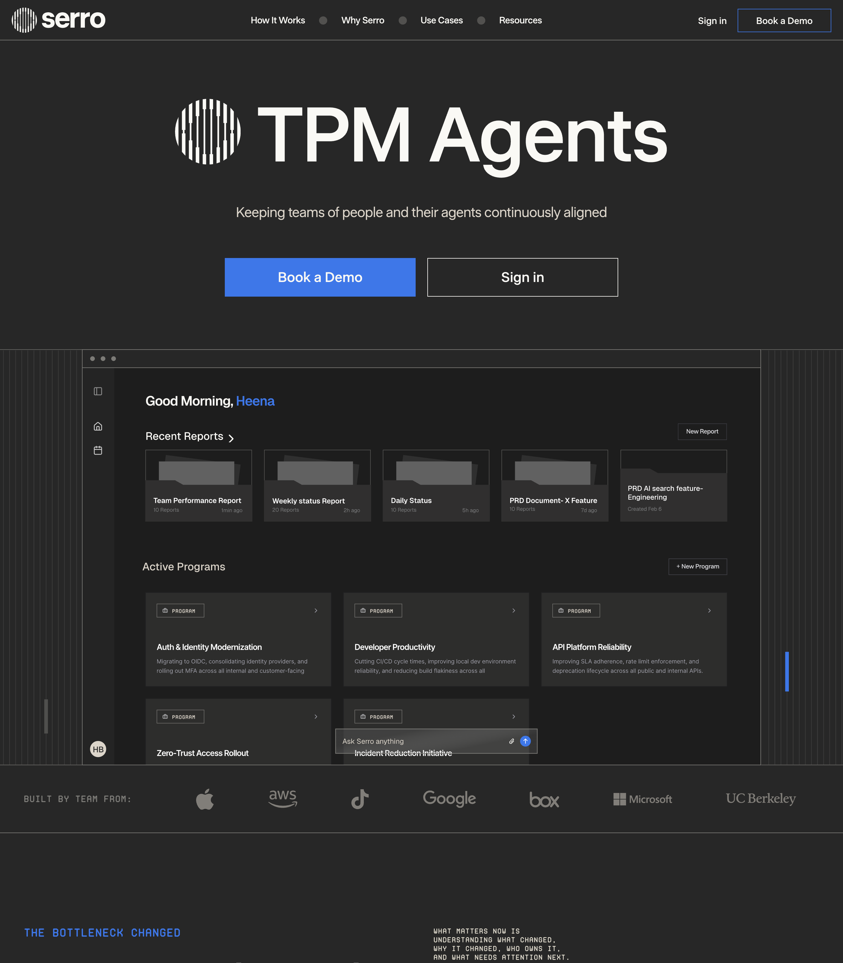 Serro AI web design inspiration - Dark AI UI layout