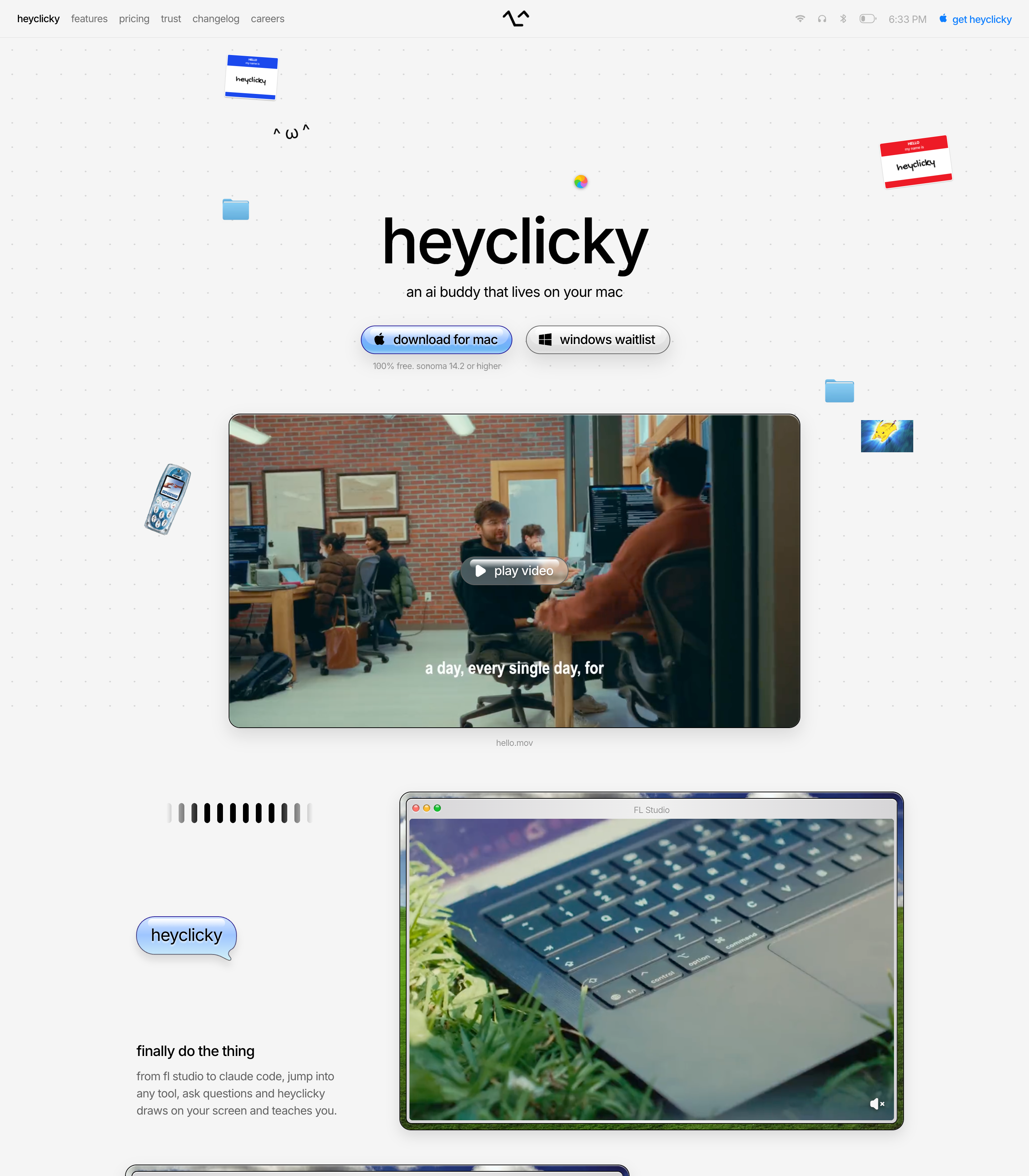 HeyClicky web design inspiration - Minimal AI UI layout