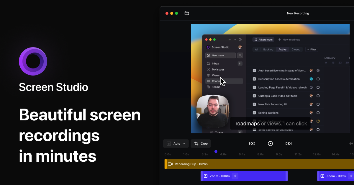 Screen Studio Open Graph image preview (1200x630) - Design social card inspiration